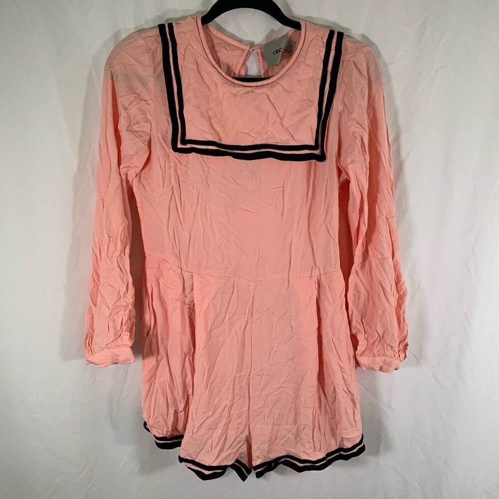 asos Romper Women's 8 Pink Long Sleeve Pull On Pockets Button Back